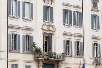 Fototapeta premium Piazza Farnese Building Facade Detail with Windows and Balcony in Rome, Italy