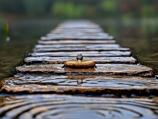 Water Droplet on Wet Stepping Stones Path
