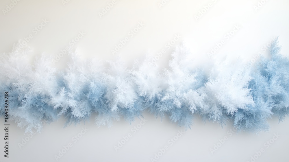Poster snow-laden fir branches glisten in a tranquil winter setting, surrounded by delicate snowfall and a 