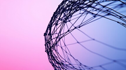 Abstract geometric wire structure against gradient pink and blue background