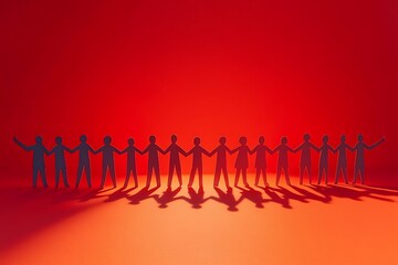 Red Paper People Holding Hands Unity and Collaboration