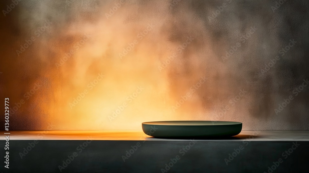 Poster a sleek dark green podium stands highlighted by a golden spotlight, set against a softly lit abstrac