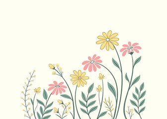 Delicate Floral Design with Pink and Yellow Flowers on a Light Cream Background