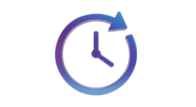 Isolated 3D Render of Clock with Circular Arrow for History