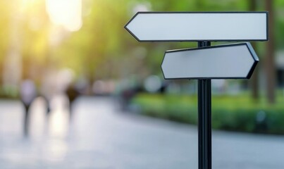 Two blank arrow signs stand ready for personalized directions, inviting limitless possibilities ahead.