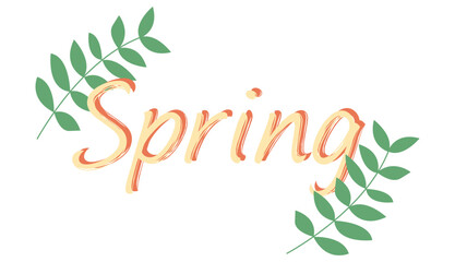 Obraz premium Spring lettering decorated with leaves. Text design for springtime.