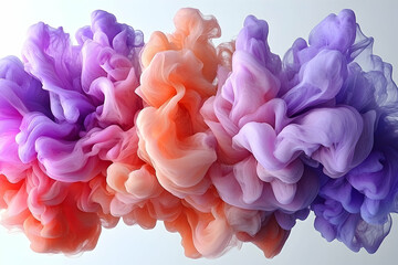 Fototapeta premium Vibrant abstract cloud of swirling colors in shades of purple, pink, and orange against a light background