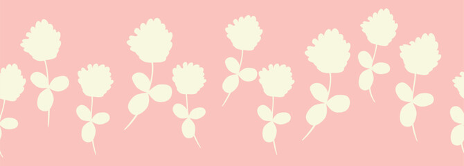 Decorative seamless vintage pattern in classic style with flowers and branches. Silhouettes of flowers, Two-color horizontal ornament in pastel colors, border