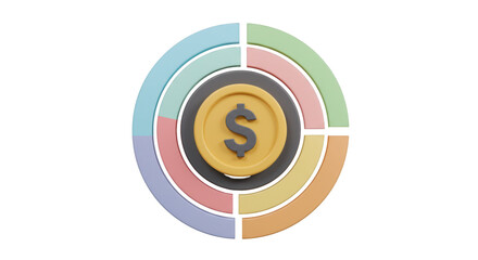 Isolated Donut Chart with Golden Dollar Coin Center