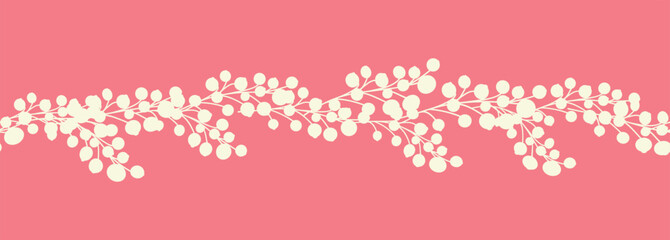 Decorative seamless vintage pattern in classic style with flowers and branches. Silhouettes of flowers, Two-color horizontal ornament in pastel colors, border