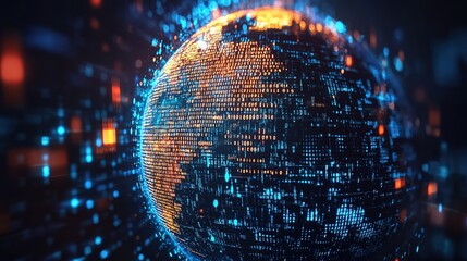 A blue Earth filled with binary codes, exuding a strong sense of technology and the digital age.