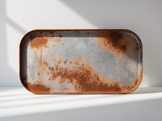 Rectangular metal tray rusted surface appears to be Rusty sign