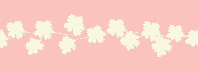 Decorative seamless vintage pattern in classic style with flowers and branches. Silhouettes of flowers, Two-color horizontal ornament in pastel colors, border