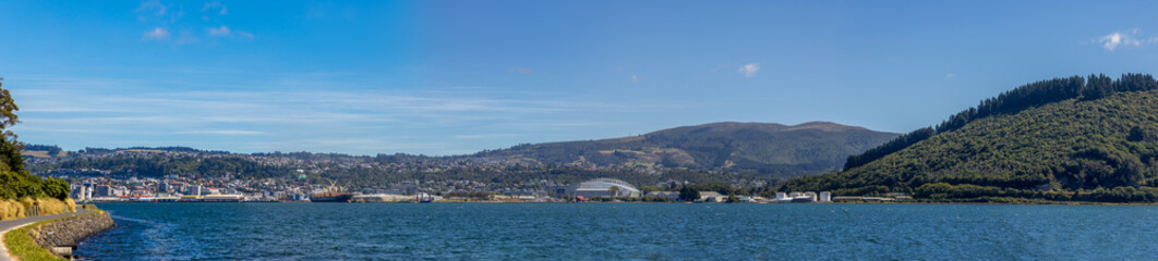 Fototapeta premium Scenic coastal view of Otago Harbor from Otago Peninsula, Dunedin, New Zealand
