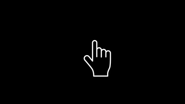 Finger touch gesture animation on the white transparent background black alpha channel included.