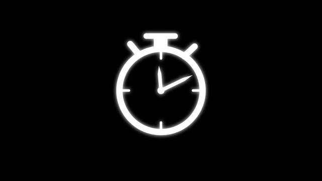 Stopwatch animation icon moving arrow . Stopwatch Loop Realtime on black background.
