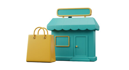 Isolated Storefront Building with Yellow Shopping Bag