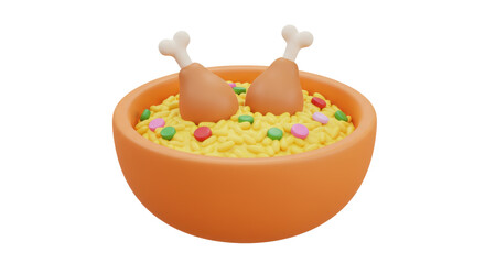 Isolated Bowl of Rice with Chicken Drumsticks