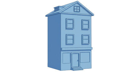 Isolated Blue Three-Story Building Illustration