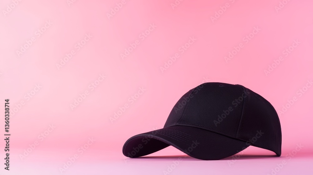 Leinwandbilder Plain black baseball cap is set against a smooth gradient background, emphasizing its design and offering space for branding elements on the left
