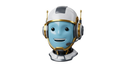 Isolated Smiling Robot Head with Headset