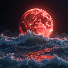 Red moon shines softly