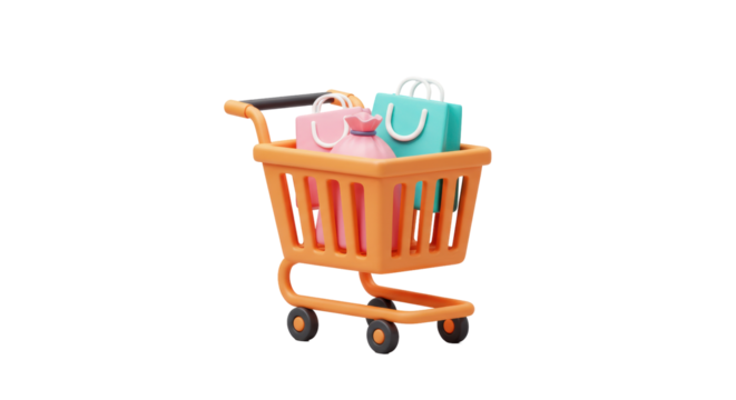Isolated Shopping Cart 3D Render