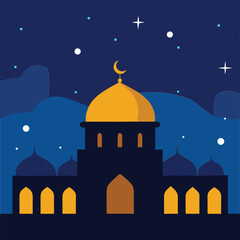  A mystical night time depiction of Mosque