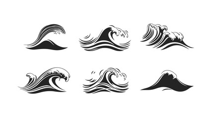 Obraz premium Stylized wave illustrations for ocean themes and surf culture