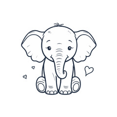 Fototapeta premium Cute baby elephant loving sitting with hearts against a white background