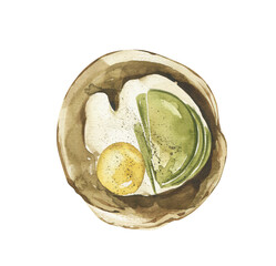 Watercolor Toast with Egg and Avocado on Transparent Background, Healthy Breakfast Art