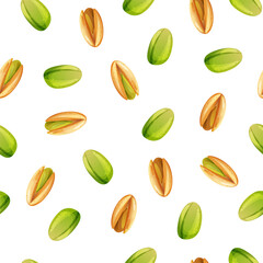 Seamless background with green pistachio nuts