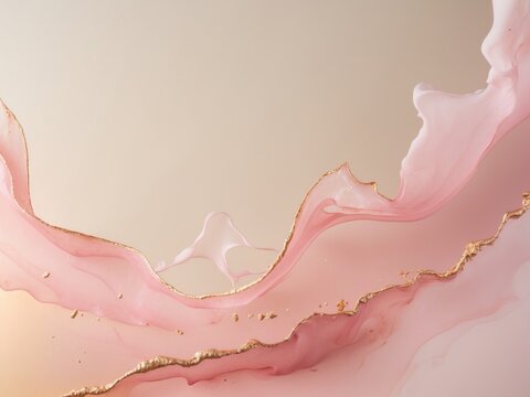 Abstract background pink gold color scheme has fluid dusty blush liquid.