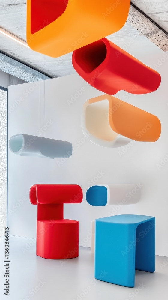 Aufkleber fluid modular design vibrant geometric furniture showcasing minimalist tech-inspired spatial innovat