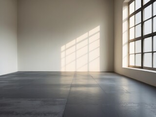Obraz premium Empty room large window right side has concrete Spotlit grey floor.