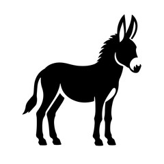 Fototapeta premium silhouette of a donkey, minimalistic design, black and white, standing profile, isolated on white background, simple illustration, clear outline, graceful stance 