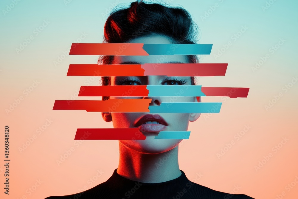 Poster Digital Identity Deconstruction Immersive Gen Z Visual Narrative of Fragmented Self-Perception in Minimalist Retro-Futuristic Aesthetic