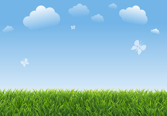 Obraz premium Spring Poster With Green Grass And Clouds