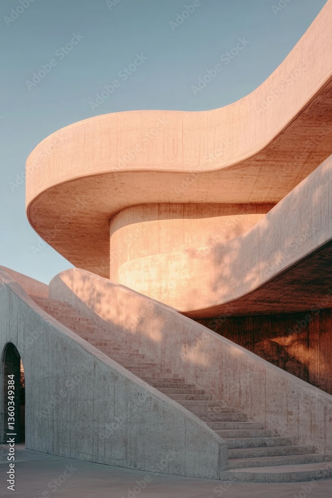 Aufkleber Sculptural Concrete Architecture Organic Curved Forms Redefining Spatial Dynamics in Contemporary Minimalist Design - Innovative Architectural Visualization
