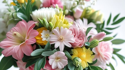 Obraz premium Bouquet of mixed flowers elegantly placed in a glass vase