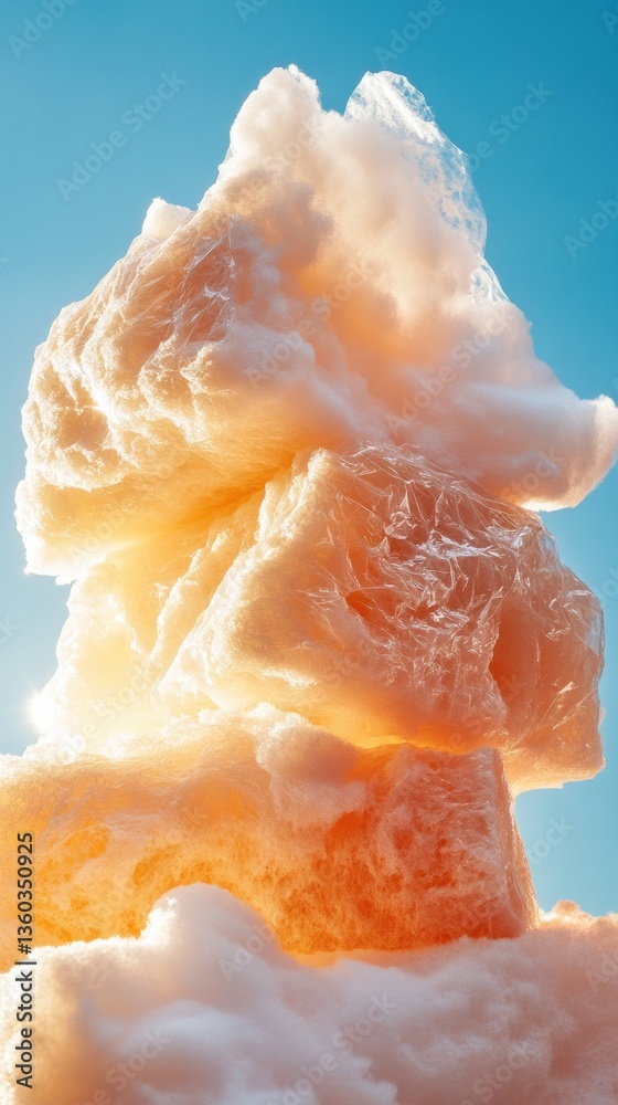 Poster Ethereal Cloud Formations Sculptural Mineral Texture Study in Warm Amber and Soft White - Climate Visualization and Atmospheric Design Innovation