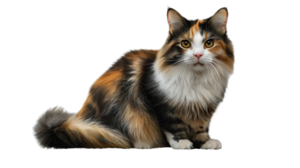 A classic house cat sitting while observing its surroundings, a cat with very thick fur and a very beautiful appearance, a cute animal, a cat, transparent.