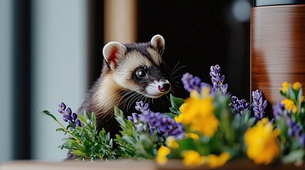 Ferret Near Flowers