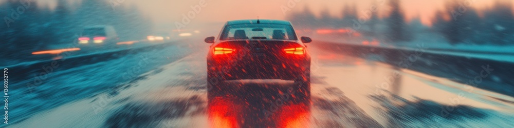 Poster adaptive ai-enhanced automotive safety next-gen vehicle navigating winter highway with intelligent c