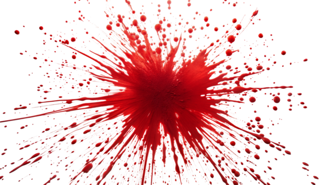Red blood splashes isolated on transparent background. Png