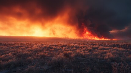 Fototapeta premium Fiery Sunset Wildfire on the Horizon