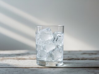 Glass gin tonic wooden table is filled ice A.
