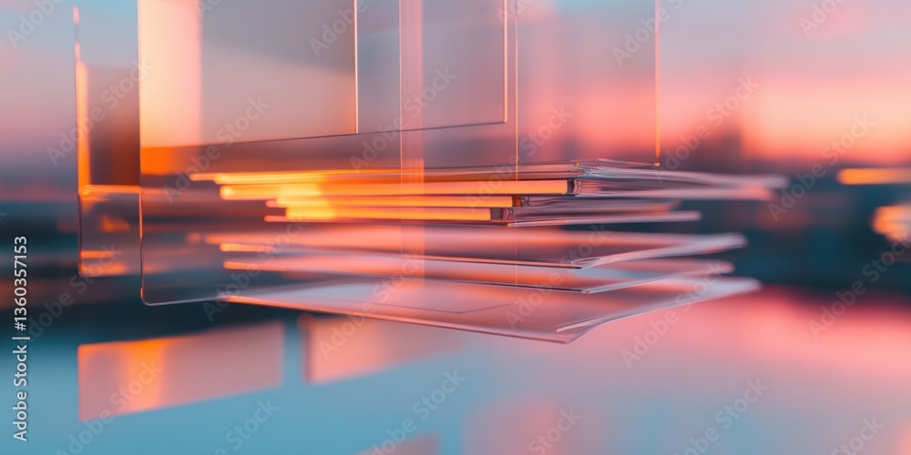 Poster Translucent Digital Workspace Minimalist Productivity Design with Layered Glass Surfaces - Next-Gen Office Optimization and Creative Flow Visualization