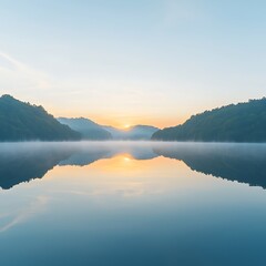 Fototapeta premium Serene Sunrise Lake Reflections.