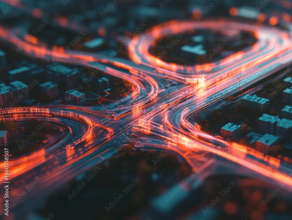 Aufkleber Cybernetic Urban Flow Next-Gen Digital Infrastructure Visualization with AI-Driven Network Mapping and Technological Connectivity Insights